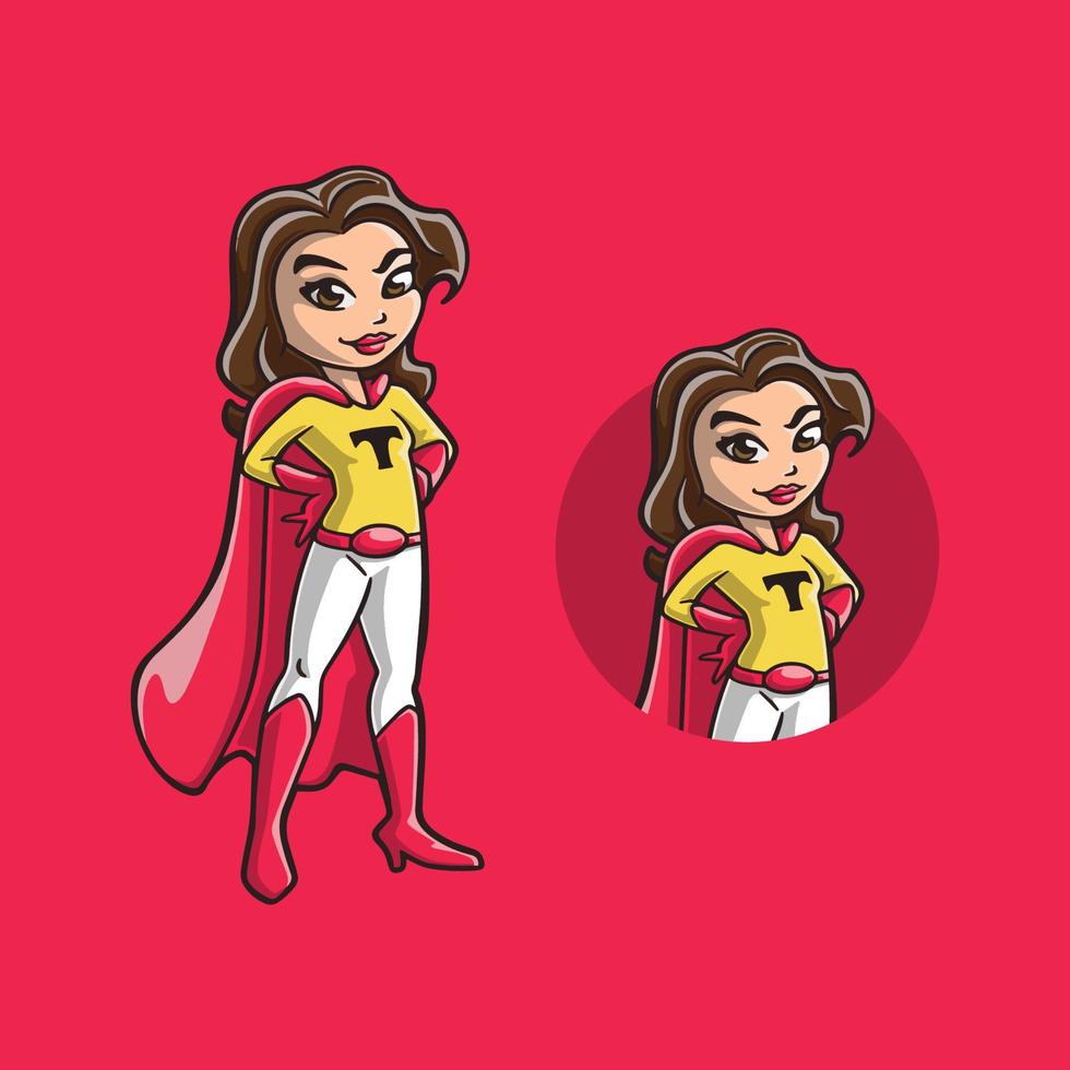 personaje de dibujos animados de supermujer fuerte y amigable vector