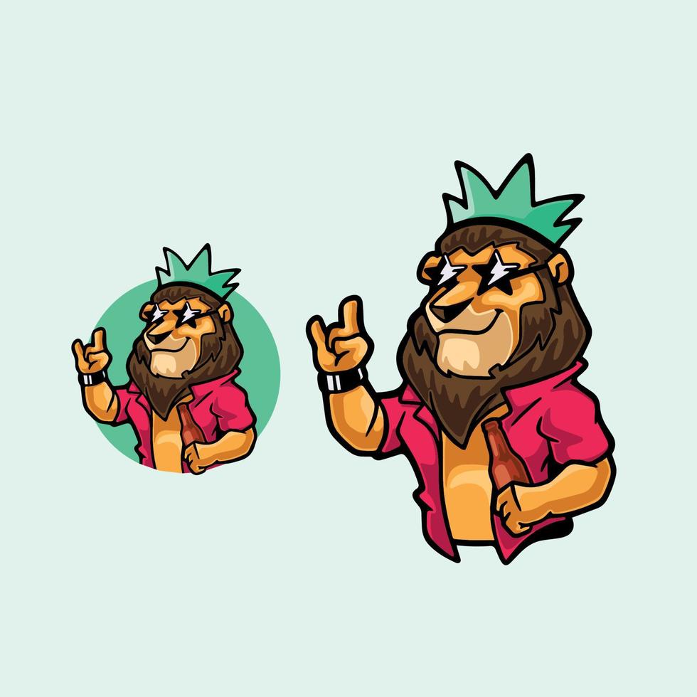 Cool Party King Lion Cartoon Character vector