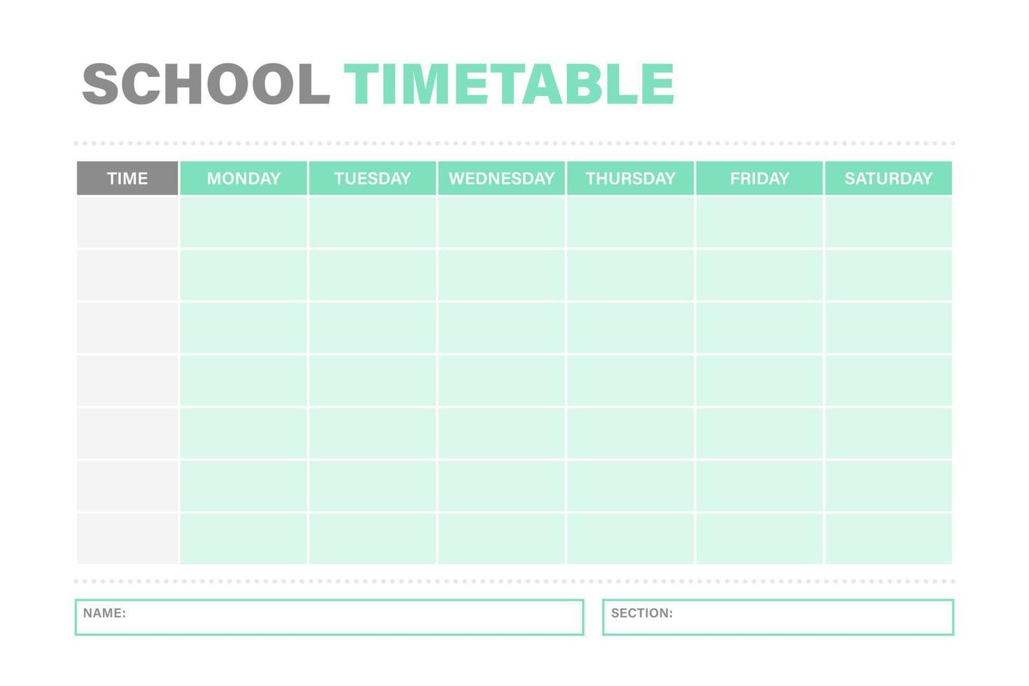 green and gray school timetable vector template