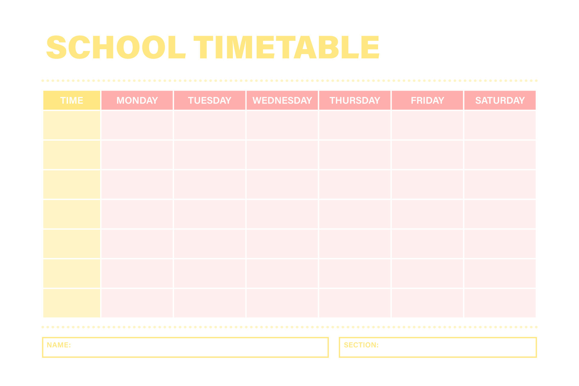 pink and yellow school timetable vector template 11514580 Vector Art at ...