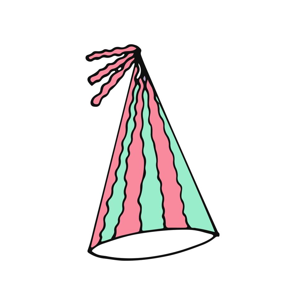 party hat with stripes. hand drawn doodle style. , minimalism, trendy color 2022. festive funny vector