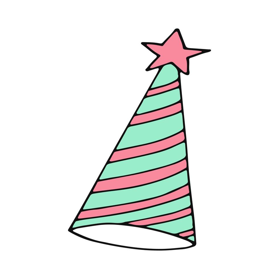 party hat with stripes. hand drawn doodle style. , minimalism, trendy color 2022. festive funny vector