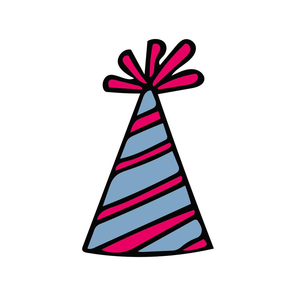 party hat with stripes. hand drawn doodle style. , minimalism, trendy color 2022. festive funny vector