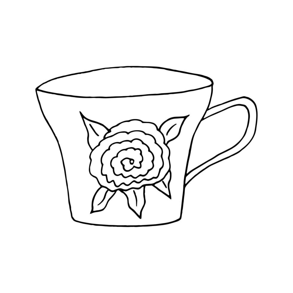 cup with flower hand drawn in doodle style vector