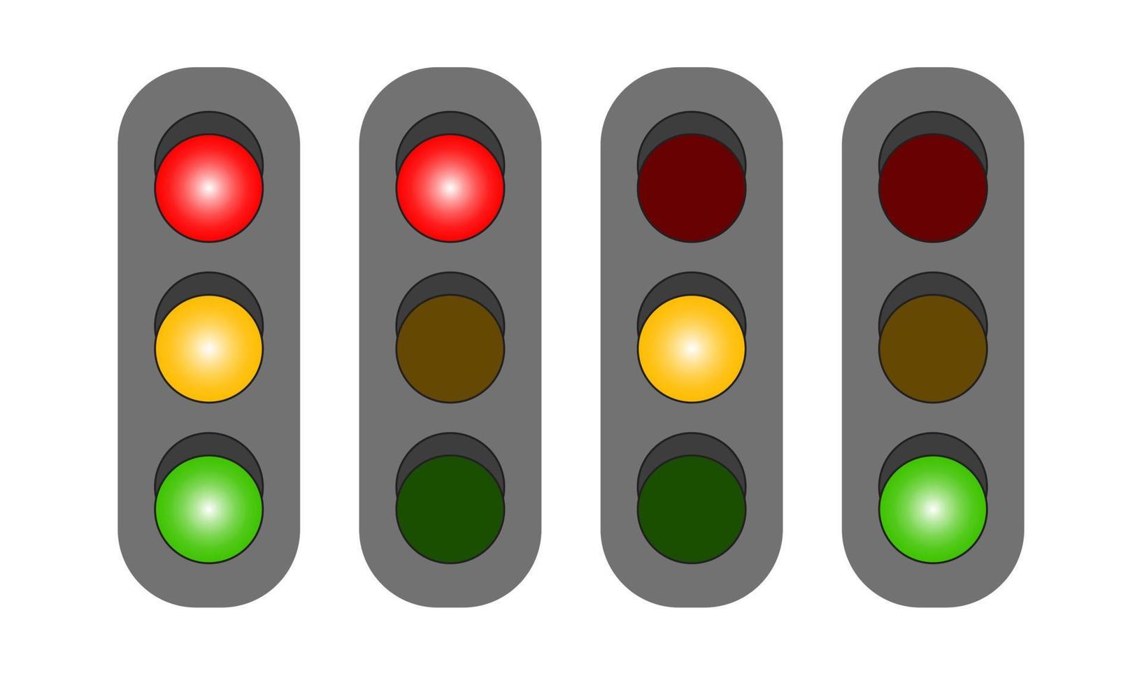 Four sets of LED traffic lights indicate red, yellow or green lights. all light up vector