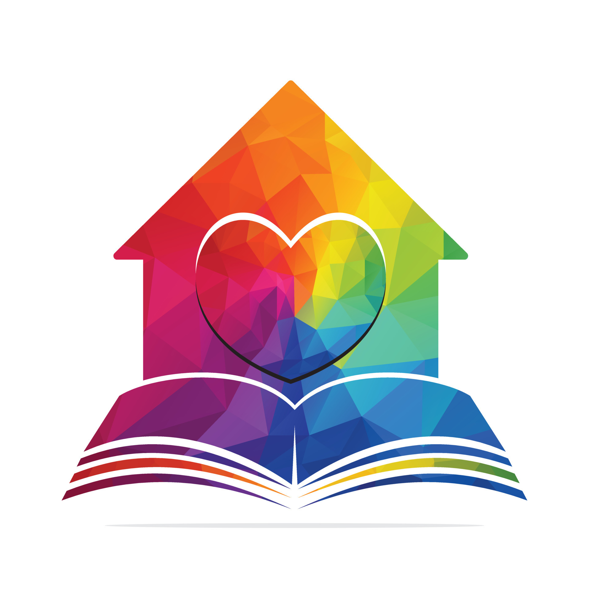 Home Care Education Center Logo Vector Design. Book, Heart and Home