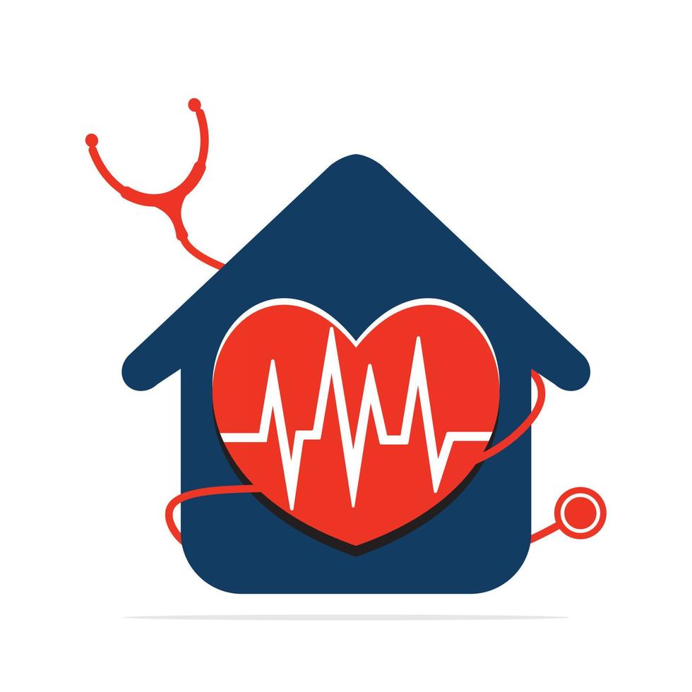diseño del logotipo del vector médico de la clínica doméstica. estetoscopio y diseño vectorial del logotipo del latido del corazón.