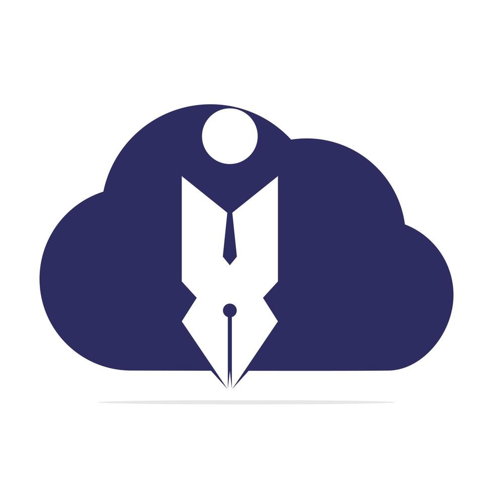 Creative cloud pen with human sign logo design template. Human character and Pen logo. vector