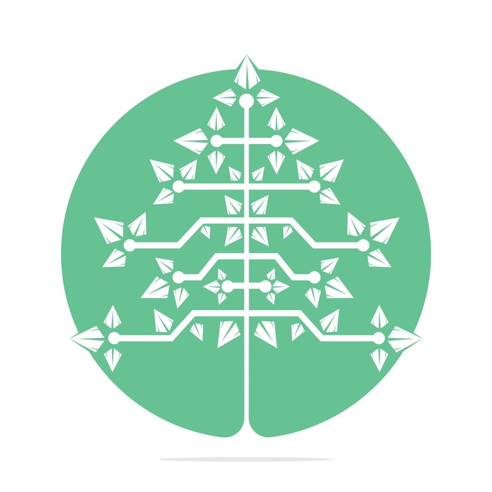 Vector Digital Christmas tree. Technical Triangle Tree Vector Template Design.