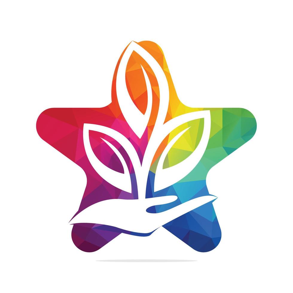 Plant in Hand Vector Logo Design. Natural Products in Star Shape. Cosmetics and Spa logo.