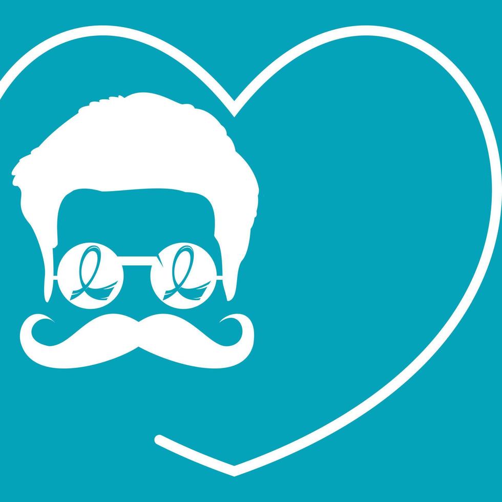Man With Blue Glasses and Ribbon Sign Of Awareness. Hello November Cancer Awareness Vector Template Design. Mustache Vector Design.