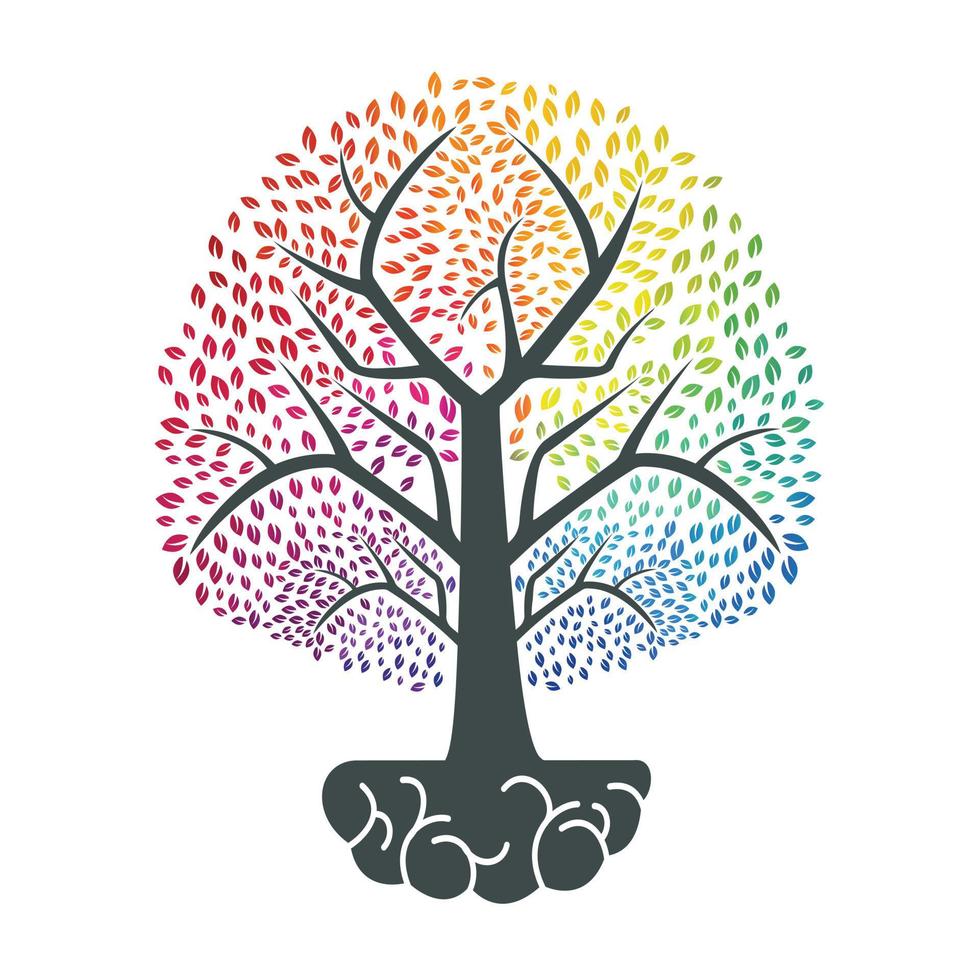 Brain Tree Grow Logo Design. Heavy Tree Growing on Brain Icon. vector