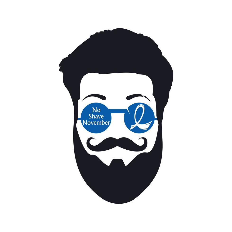 Blue Ribbon and Mustache Cancer Awareness Vector Template Design. Grow It Up Text Card Vector.