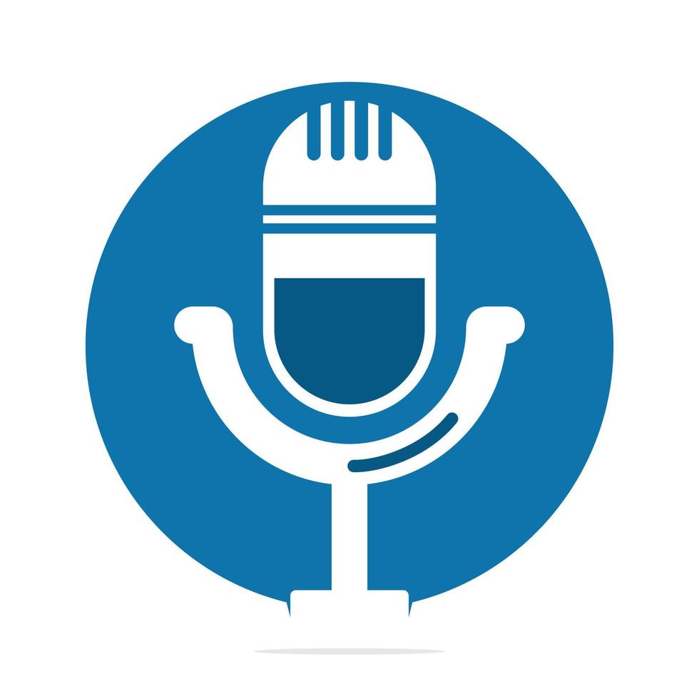Podcast logo design. Studio table microphone with broadcast icon design. vector