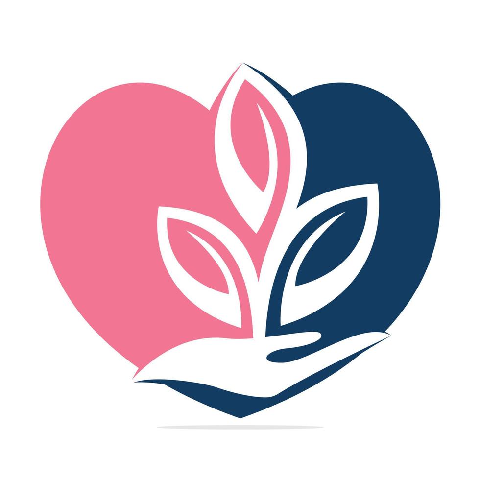 planta de amor en el diseño del logotipo del vector de la mano. productos naturales en forma de corazón. logotipo de cosméticos y spa.