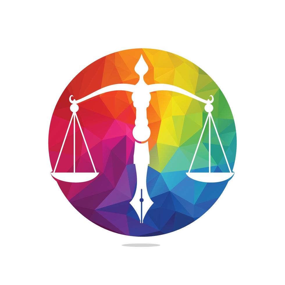 vector del logotipo de la ley con equilibrio judicial simbólico de la escala de justicia en un plumín. vector de logotipo para la ley, la corte, los servicios de justicia y las empresas.