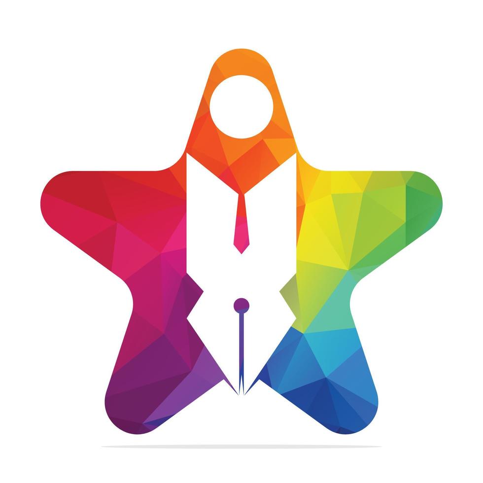 pluma creativa estrella con plantilla de diseño de logotipo de signo humano. carácter humano y logotipo de pluma. vector