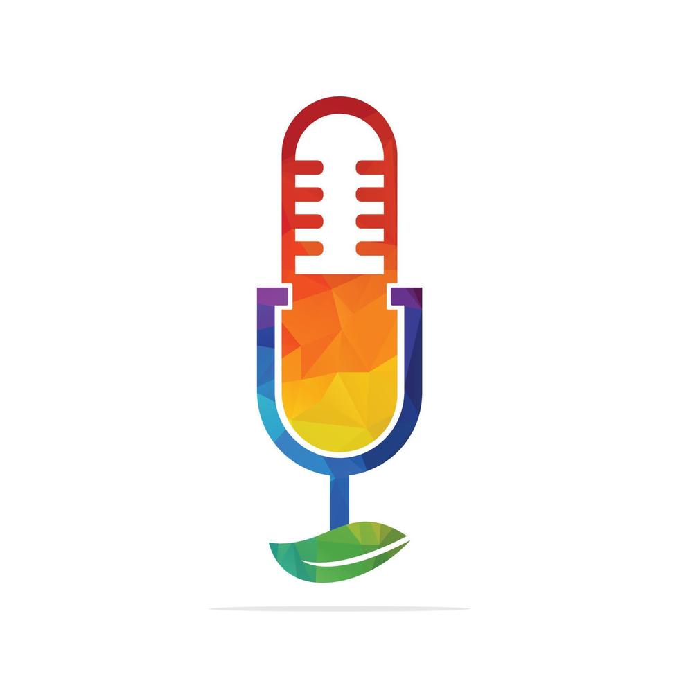 Podcast Drink leaf nature ecology vector logo design. Drink Podcast talk show logo with mic and leaves.