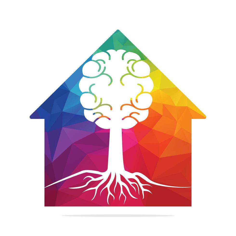 Brain tree roots concept design. Tree growing in the shape of a human brain and home. vector