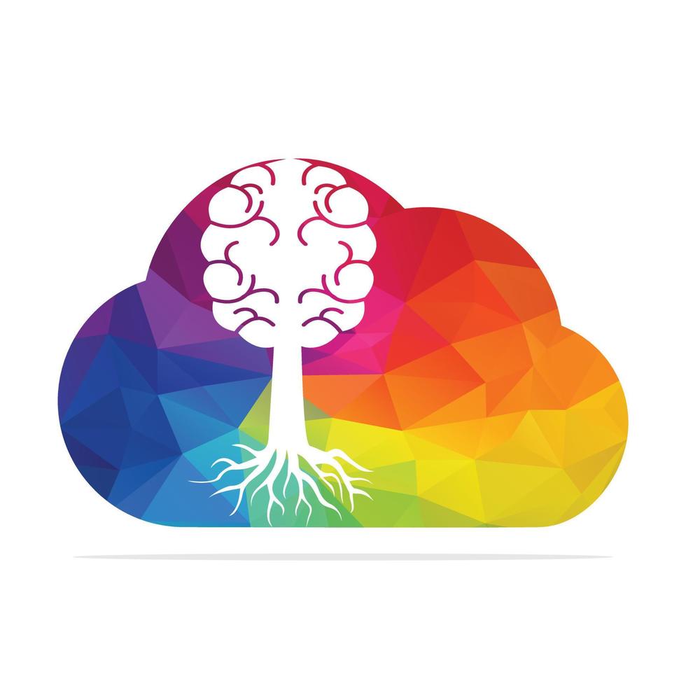 Brain tree roots concept design. Tree growing in the shape of a human brain and cloud. vector