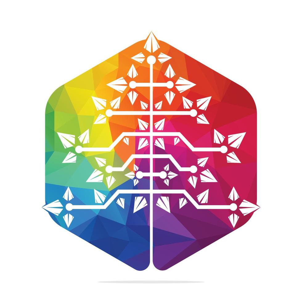 Vector Digital Christmas tree. Technical Triangle Tree Vector Template Design.