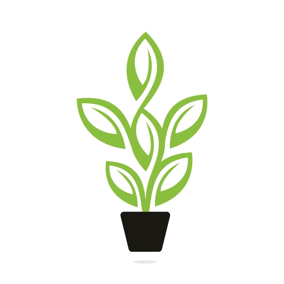 Flowers Pot and Plant Pot Vector Illustration Design. Green Tree on Pot Logo Design.
