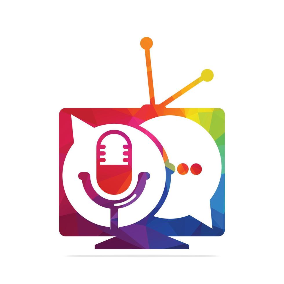 Podcast talk Tv vector logo design. Chat tv logo design combined with podcast mic.