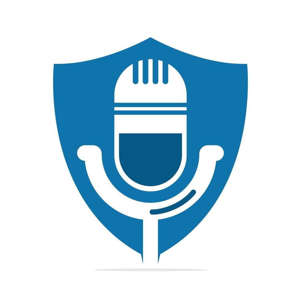 Podcast logo design. Studio table microphone with broadcast icon design. vector