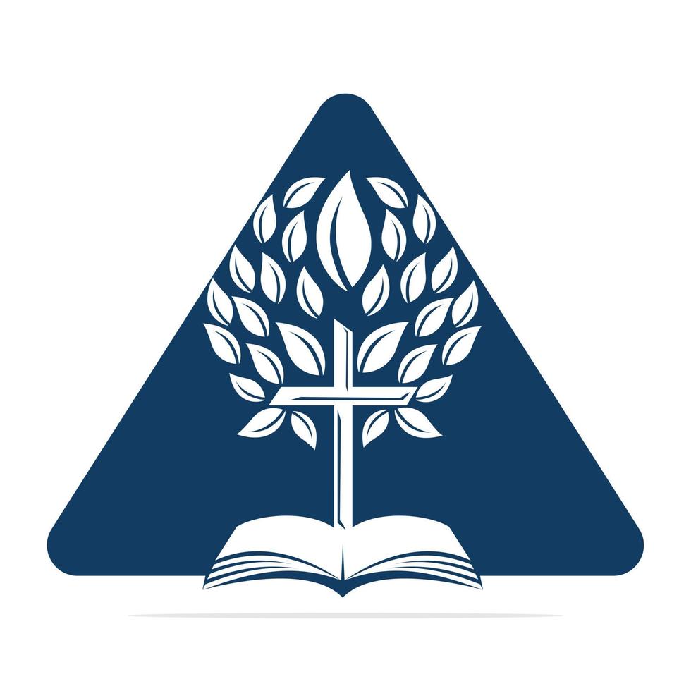 Bible Cross Tree Logo Design. Christian Church Tree Cross Vector Template Design.