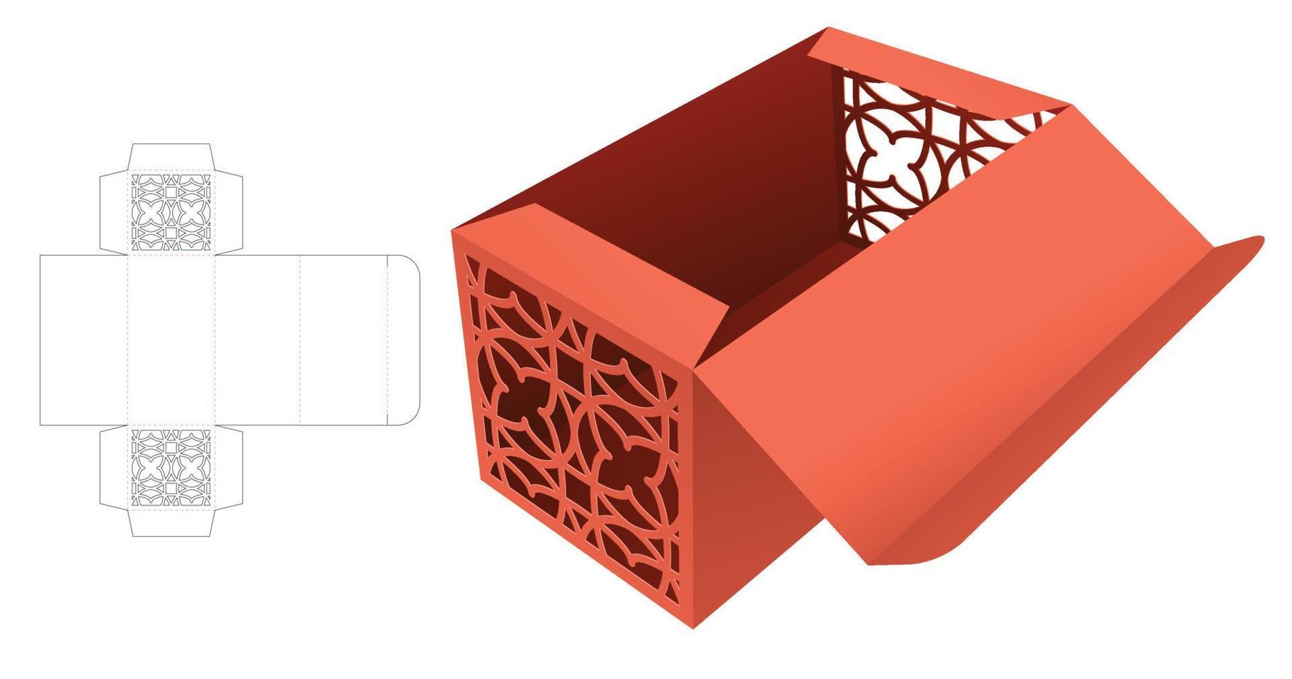 caja con patrón estarcido en las paredes laterales plantilla troquelada y maqueta 3d vector