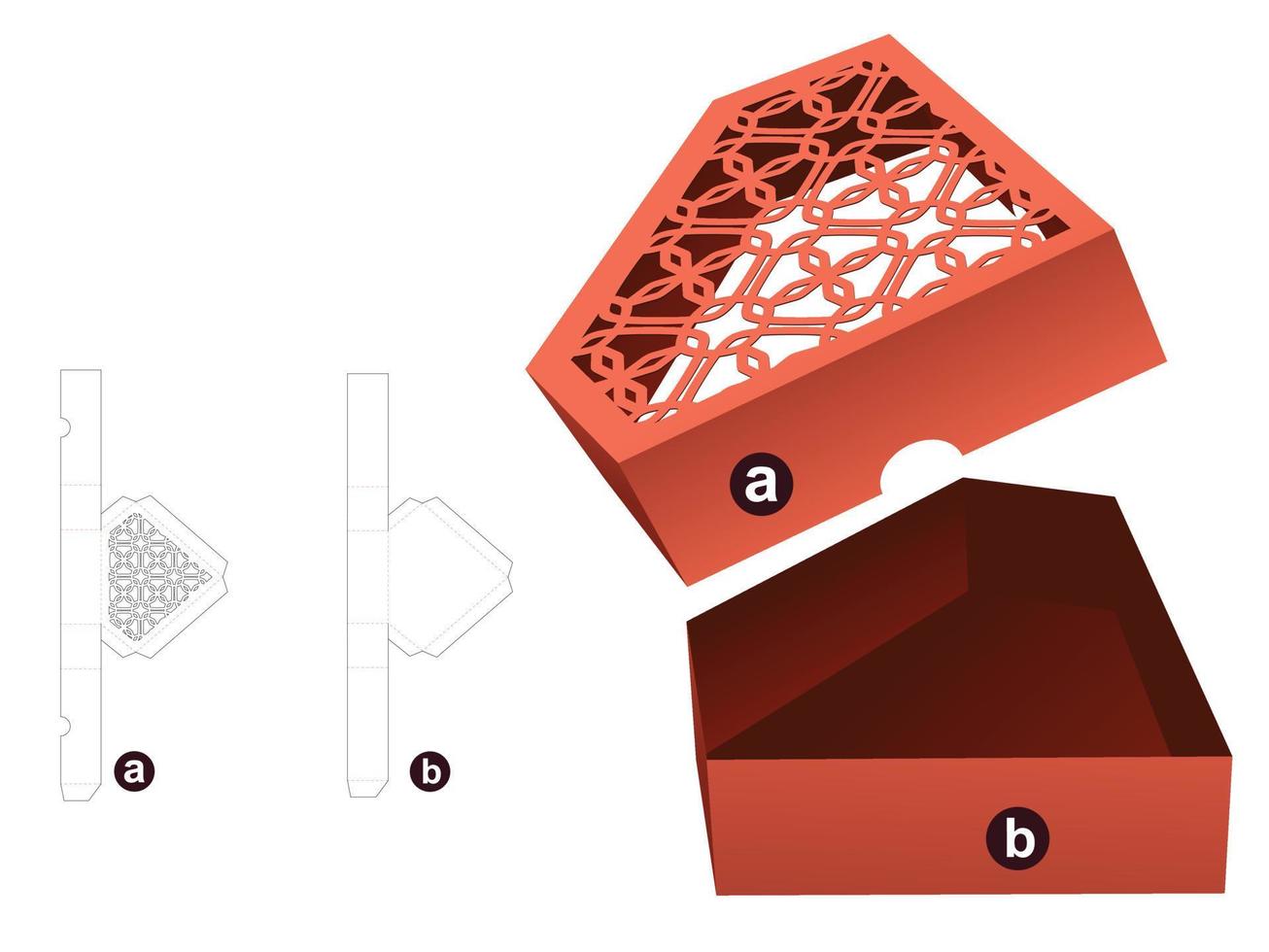 caja en forma de diamante con plantilla troquelada de tapa estampada y maqueta 3d vector