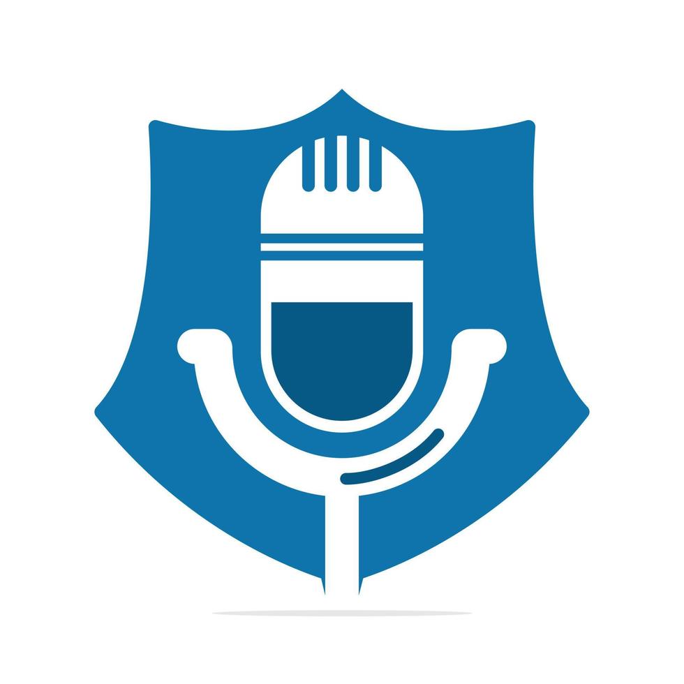 Podcast logo design. Studio table microphone with broadcast icon design. vector