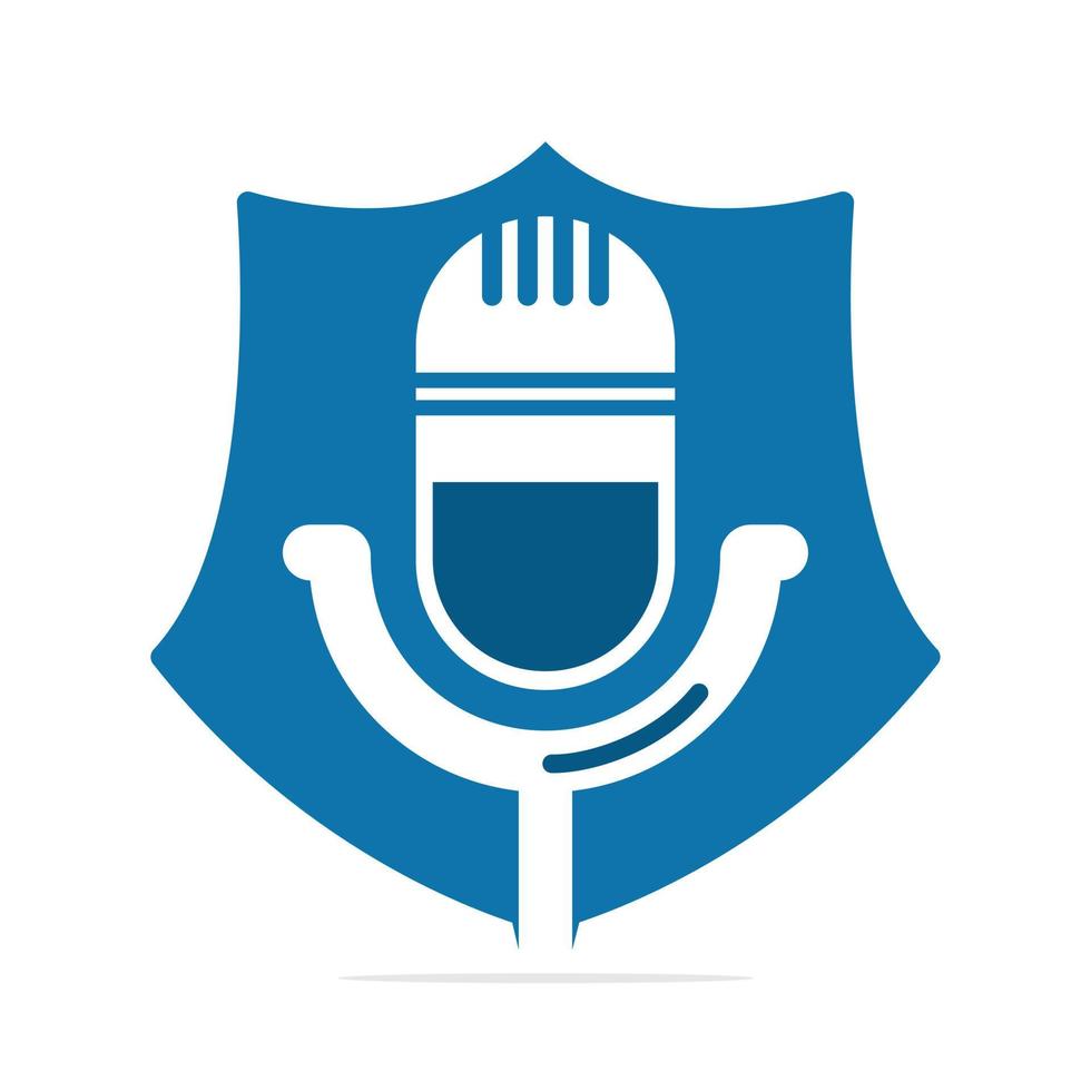 diseño de logotipo de podcast. micrófono de mesa de estudio con diseño de icono de transmisión. vector