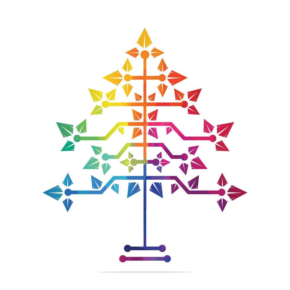 árbol de navidad digital vectorial. diseño de plantilla de vector de árbol de triángulo técnico.