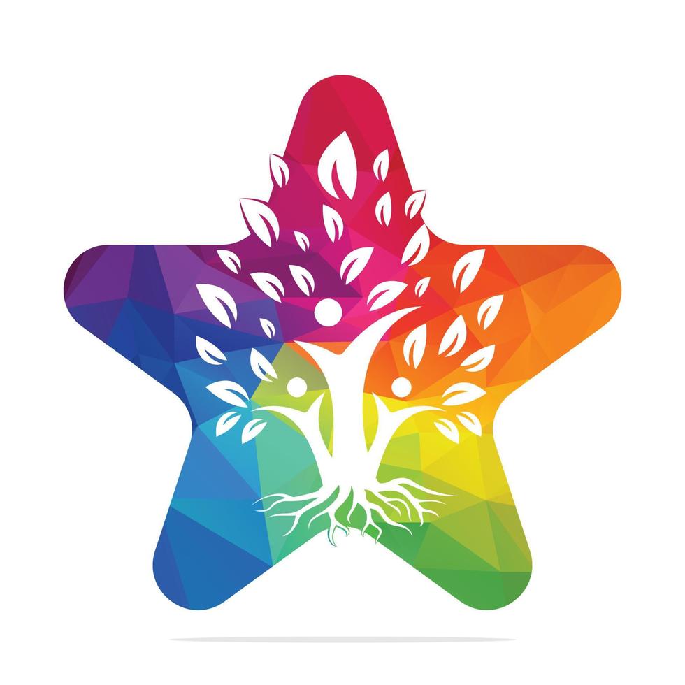 diseño de logotipo en forma de estrella de árbol genealógico y raíces. diseño del logotipo del icono del símbolo del árbol genealógico. vector