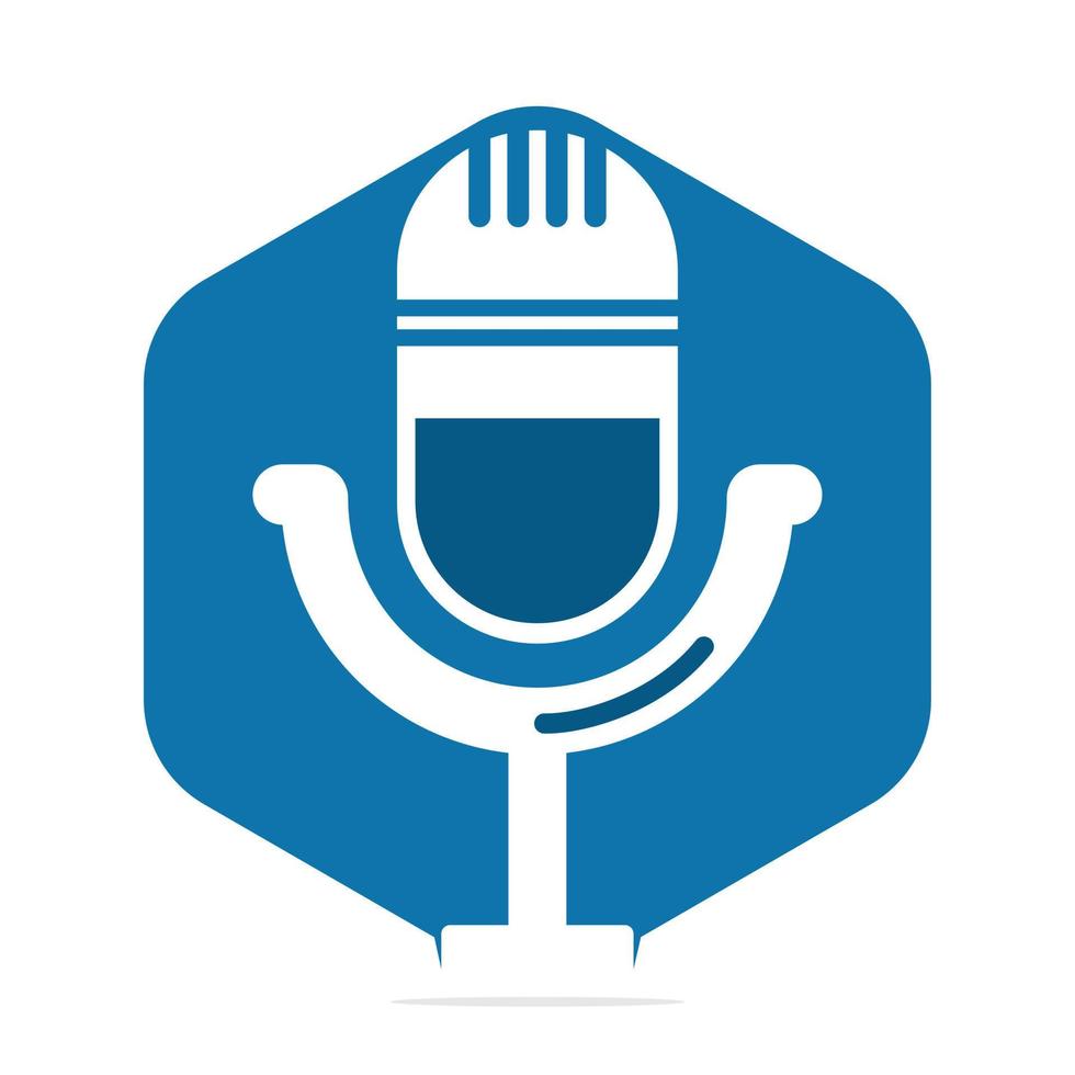 Podcast logo design. Studio table microphone with broadcast icon design. vector