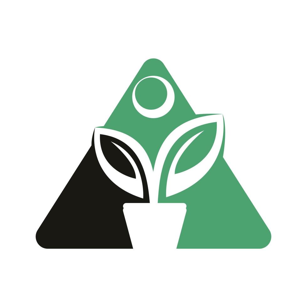 Flower Pot And Plant Logo. Human Growth Vector Logo.