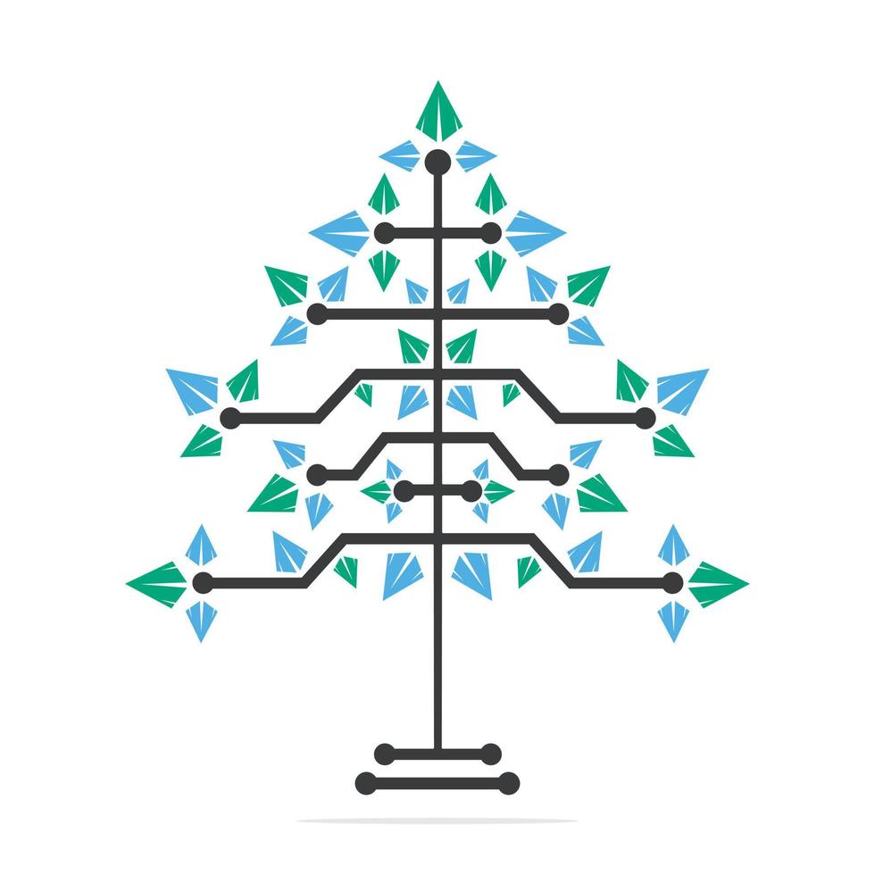 Vector Digital Christmas tree. Technical Triangle Tree Vector Template Design.