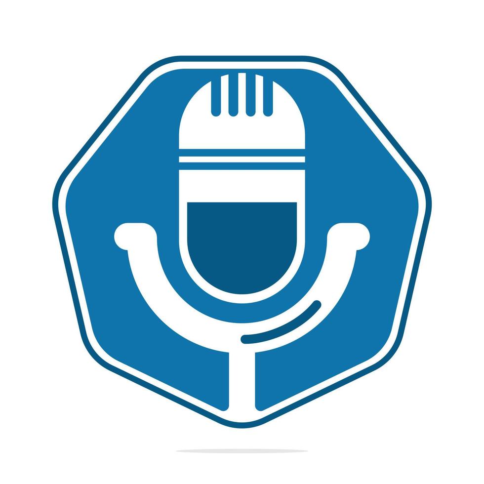 Podcast logo design. Studio table microphone with broadcast icon design. vector