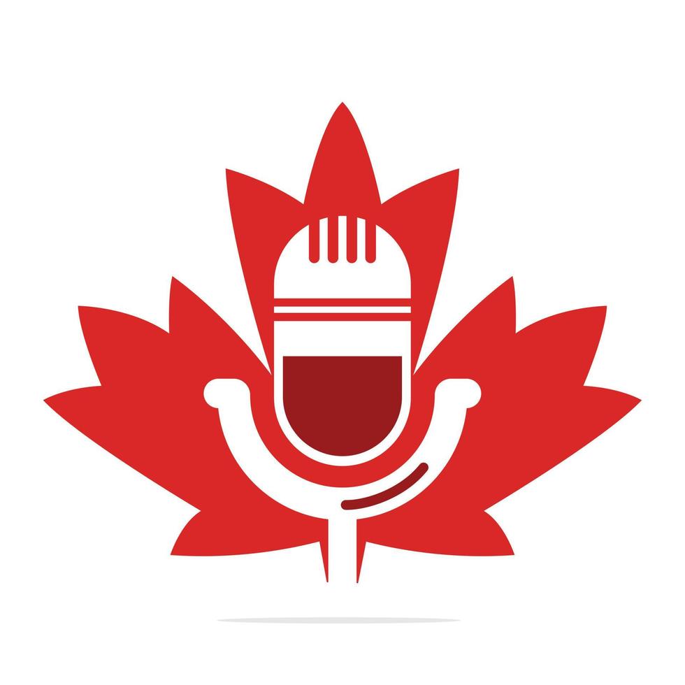 Podcast and Maple leaf logo design. Studio table microphone with broadcast icon design. vector