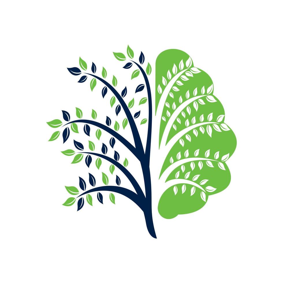 diseño moderno del logotipo del árbol del cerebro. piensa en la etiqueta verde. vector