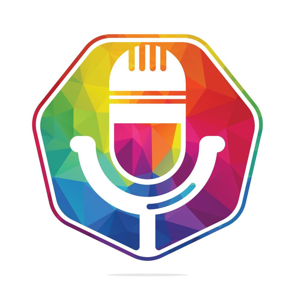 Podcast logo design. Studio table microphone with broadcast icon design. vector