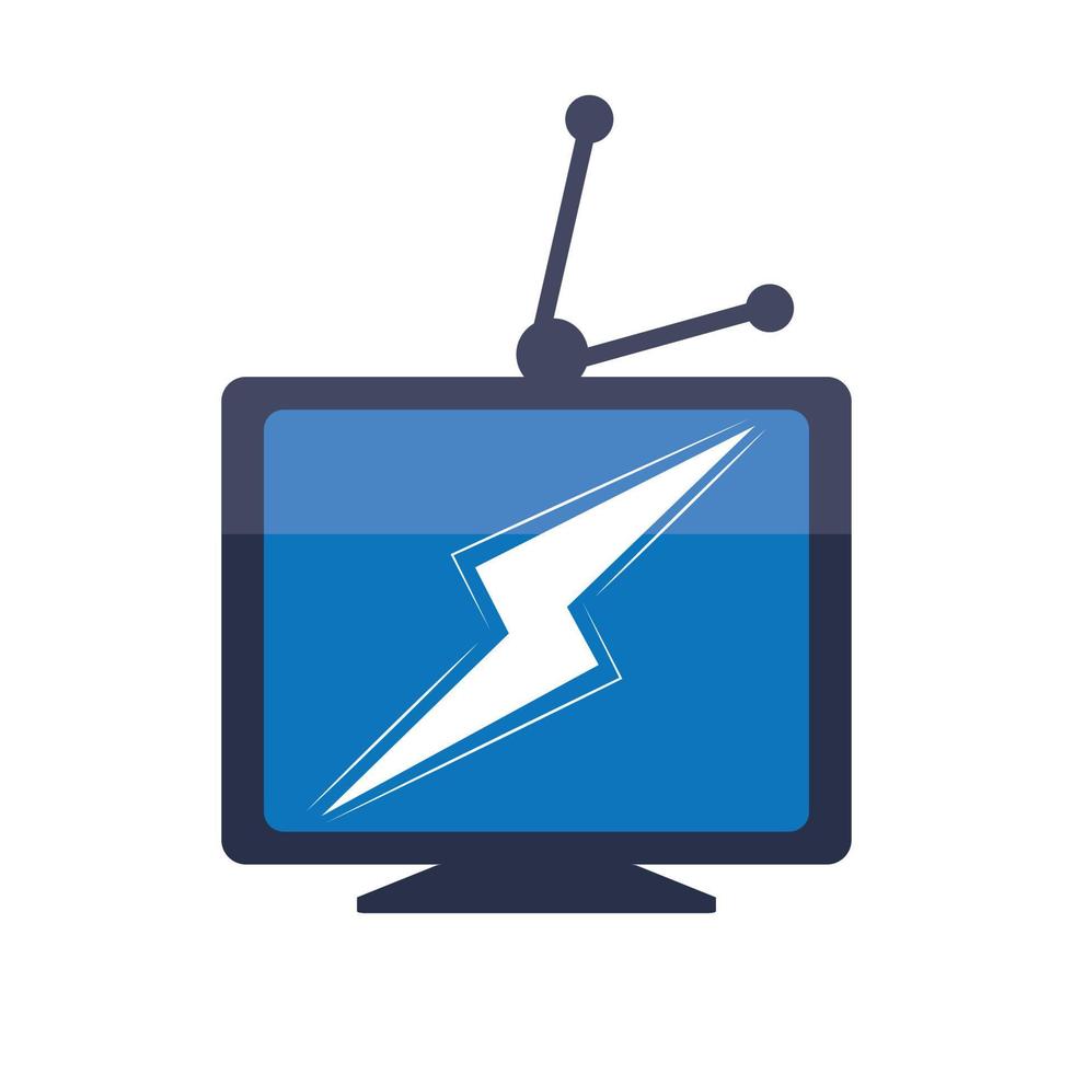 relámpago o icono de electricidad en un televisor retro. diseño de icono de logotipo de power tv vector