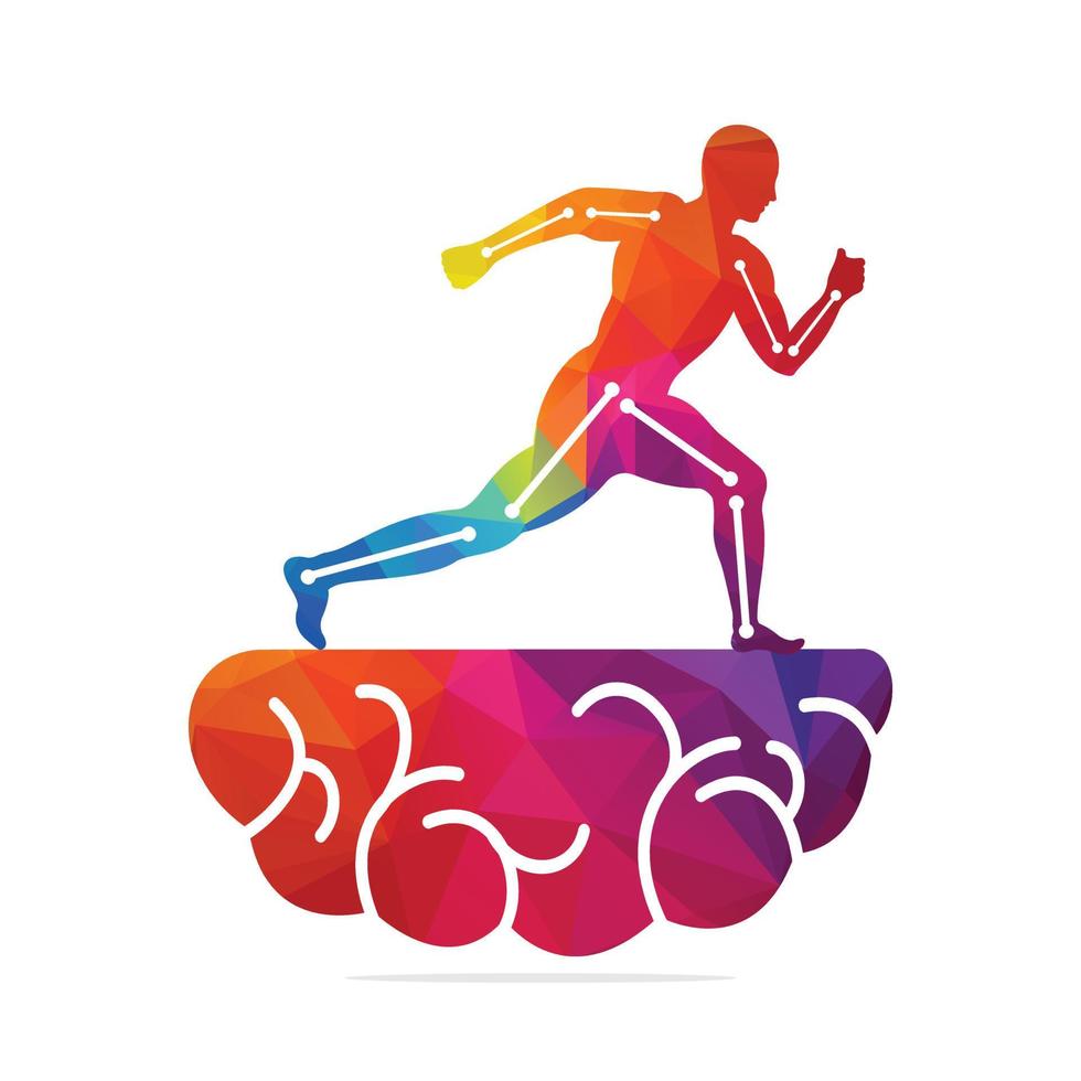 Physiotherapy treatment and Brain concept vector design. Human runner Physiotherapy clinic logo.