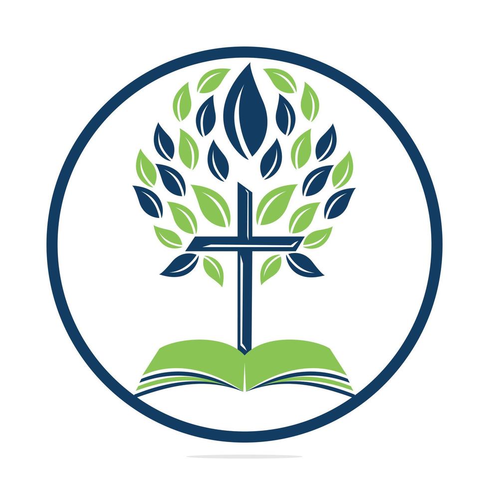 diseño del logotipo del árbol cruzado de la biblia. diseño de plantilla de vector de cruz de árbol de iglesia cristiana.