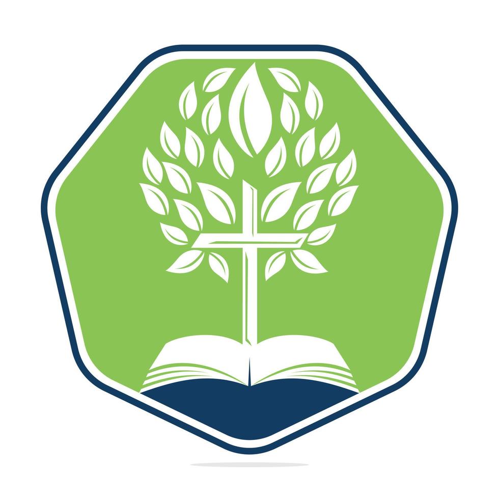 Bible Cross Tree Logo Design. Christian Church Tree Cross Vector Template Design.