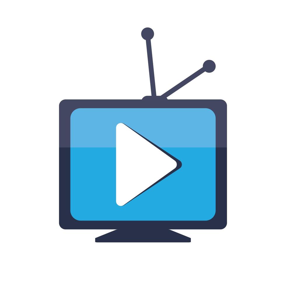 Creative media television logo design template. Play button Tv vector design.