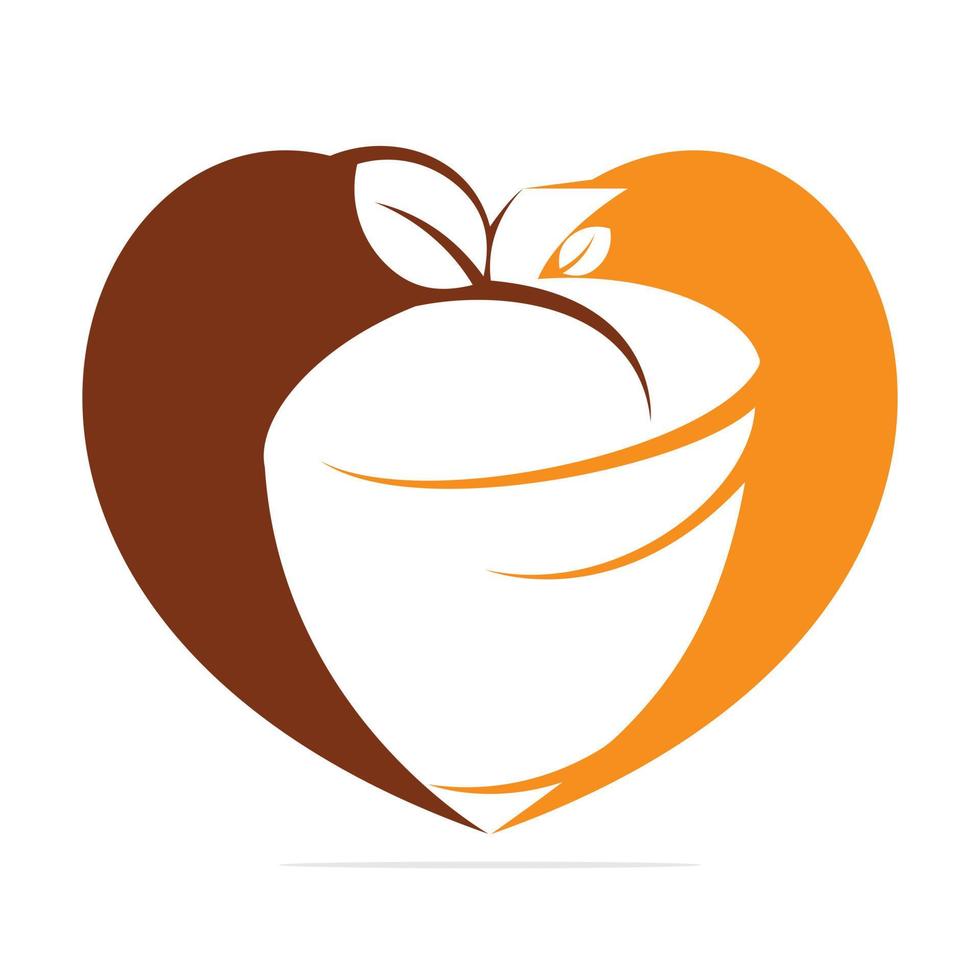 Creative Acorn heart shape logo Design Template. Autumn love vector logo design.