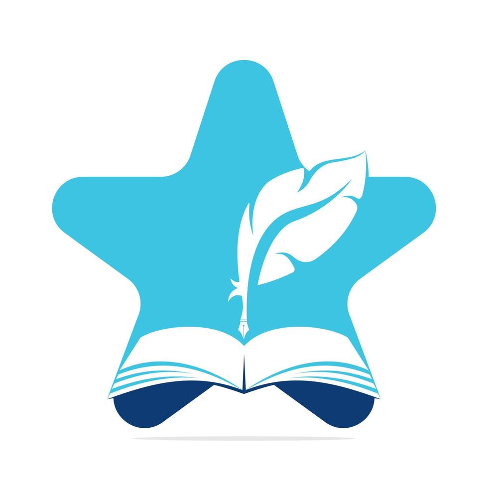 Star Judicial Quill Writing On Open Book. Judgment Certificate Or Police Document Vector. Education Book Quill Vector Template Design.