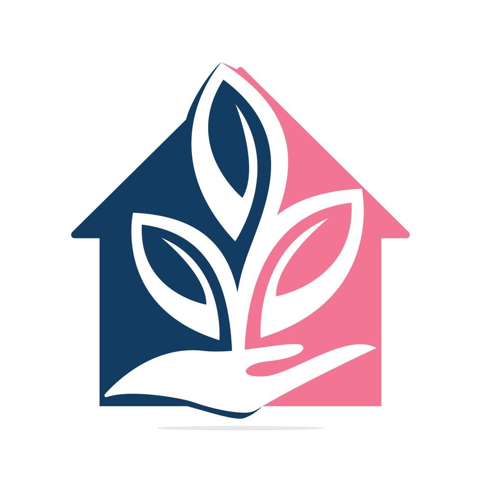 Plant in Hand Vector Logo Design. Natural Products in House Shape. Cosmetics and Spa logo.